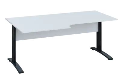 ERK 28 - 188 stůl kancelářský, rohový, levý, kovová podnož černá, deska 25 mm, široký 1800 mm, bílá